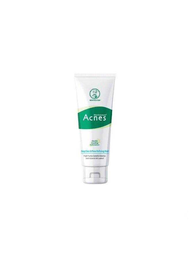 Mentholatum Acnes Deep Clean & Pore Refining Face Wash 100g, Anti Acne Facial Cleanser with Salicylic Acid, Oil Control, Gentle Exfoliating Jojoba Beads, Menthol & Centella Asiatica - Image 1