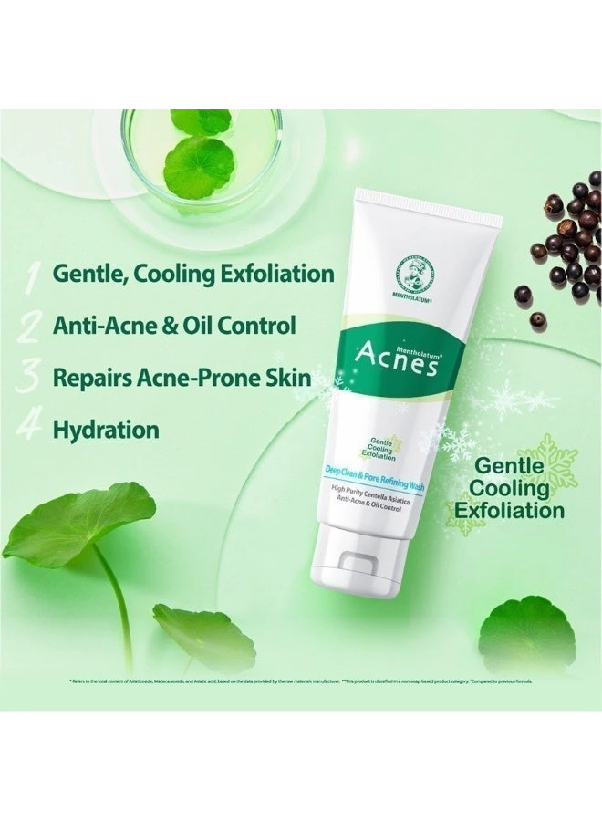 Mentholatum Acnes Deep Clean & Pore Refining Face Wash 100g, Anti Acne Facial Cleanser with Salicylic Acid, Oil Control, Gentle Exfoliating Jojoba Beads, Menthol & Centella Asiatica - Image 3