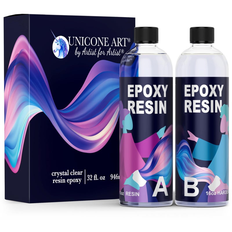 unicone art Epoxy Resin Craft Kit 32 Oz  Clear NonToxic UV Resistant High Gloss OdorFree  Includes 16 Oz Resin  Hardener  Ideal for Art  Craft Projects 