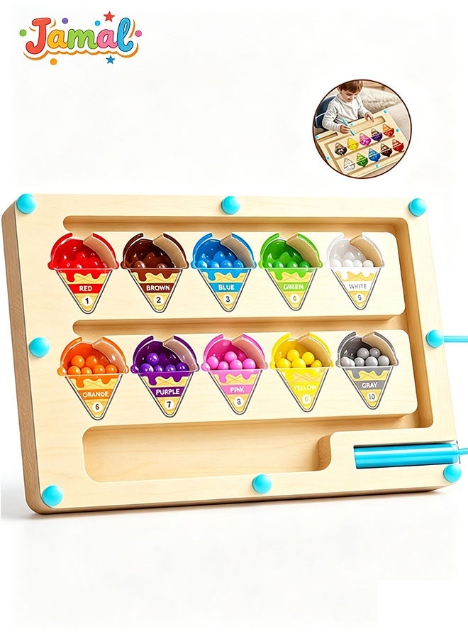 Jamal Magnetic Color & Number Maze – Montessori Wooden Educational Puzzle Board for Toddlers – Counting, Matching & Fine Motor Skill Learning Games for Preschoolers - Image 1
