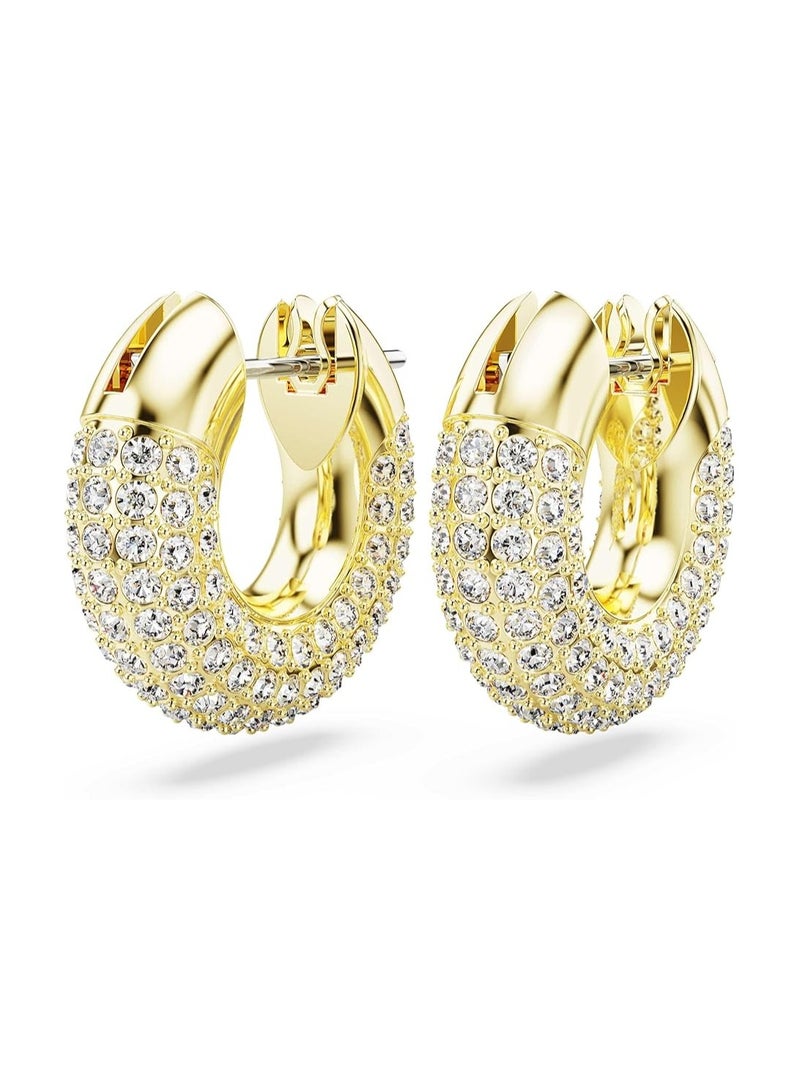 SWAROVSKI Dextera hoop earrings Pavé, White, Gold-tone plated - Image 3