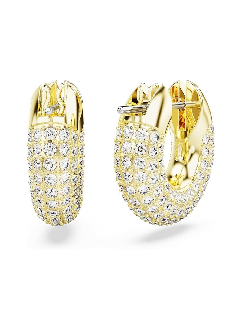 SWAROVSKI Dextera hoop earrings Pavé, White, Gold-tone plated - Image 4