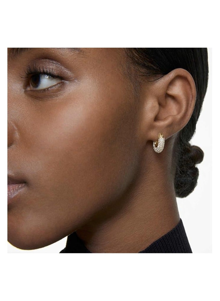 SWAROVSKI Dextera hoop earrings Pavé, White, Gold-tone plated - Image 5