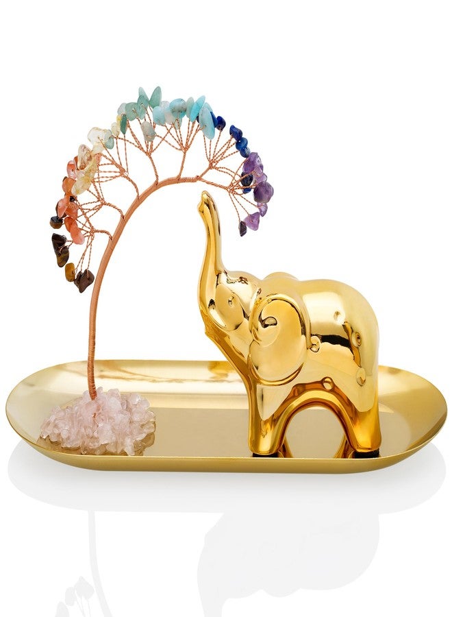 ZenBless 7 Chakra Healing Crystal Tree Ceramic Elephant Decor Elephant Gifts for Women, Elephants Statues Home Decor, Yoga Meditation Zen Spiritual Room Home Shelf Decor Feng Shui Good Luck - Image 1