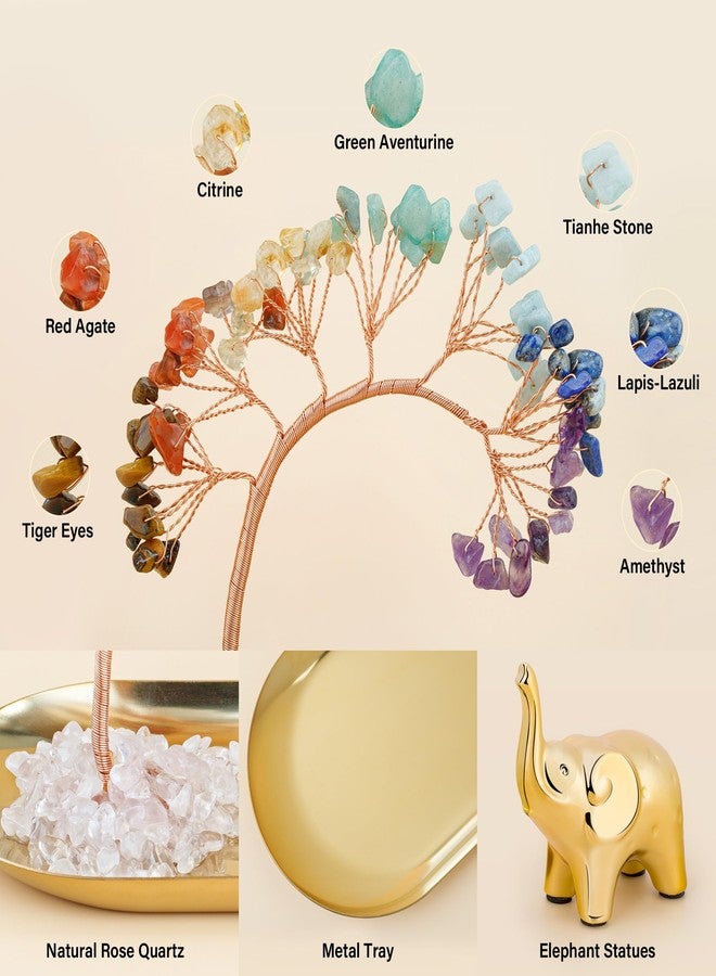 ZenBless 7 Chakra Healing Crystal Tree Ceramic Elephant Decor Elephant Gifts for Women, Elephants Statues Home Decor, Yoga Meditation Zen Spiritual Room Home Shelf Decor Feng Shui Good Luck - Image 2