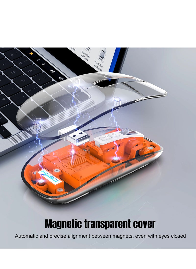 HXSJ - Three-mode Transparent Wireless Gaming Mouse, Wireless Mouse For Laptop, 2.4G Portable Wireless Mouse Bluetooth 5.1 Silent Magnetic Rechargeable Wireless Mouse With Power Display Computer Mouse Wireless Mouse Gaming Laptop Mouse for Notebook, PC, Office Home Work - Image 1