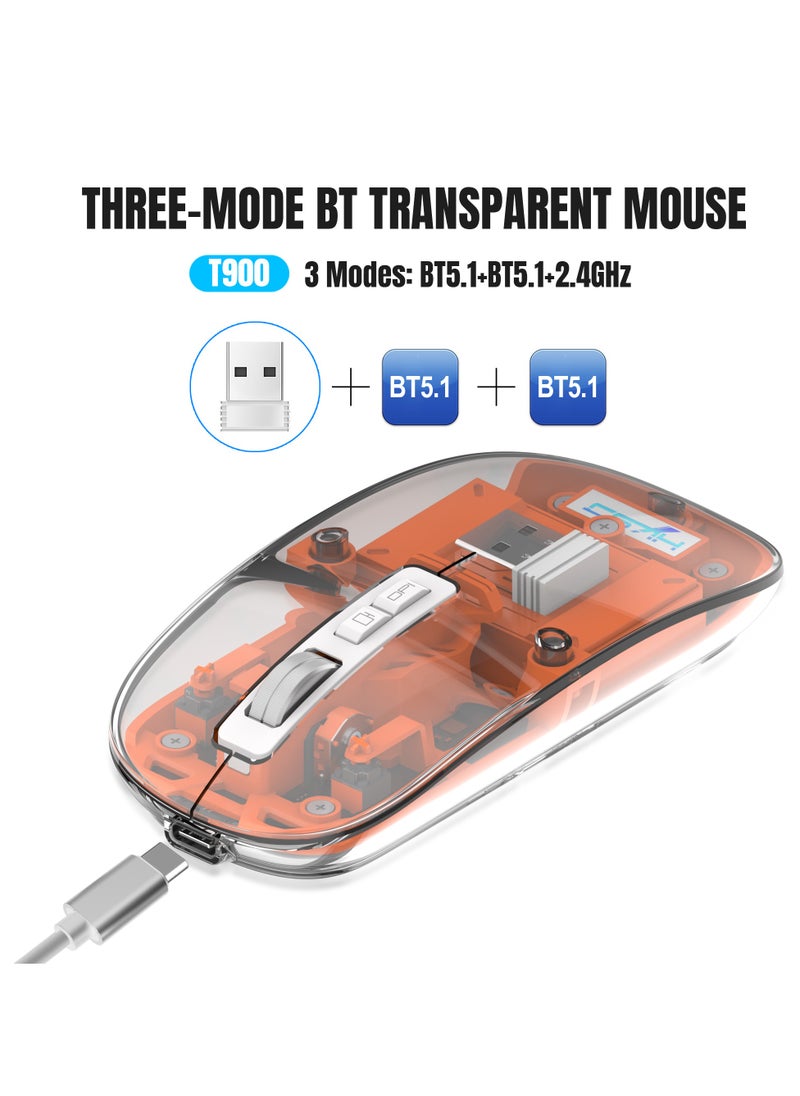 HXSJ - Three-mode Transparent Wireless Gaming Mouse, Wireless Mouse For Laptop, 2.4G Portable Wireless Mouse Bluetooth 5.1 Silent Magnetic Rechargeable Wireless Mouse With Power Display Computer Mouse Wireless Mouse Gaming Laptop Mouse for Notebook, PC, Office Home Work - Image 1