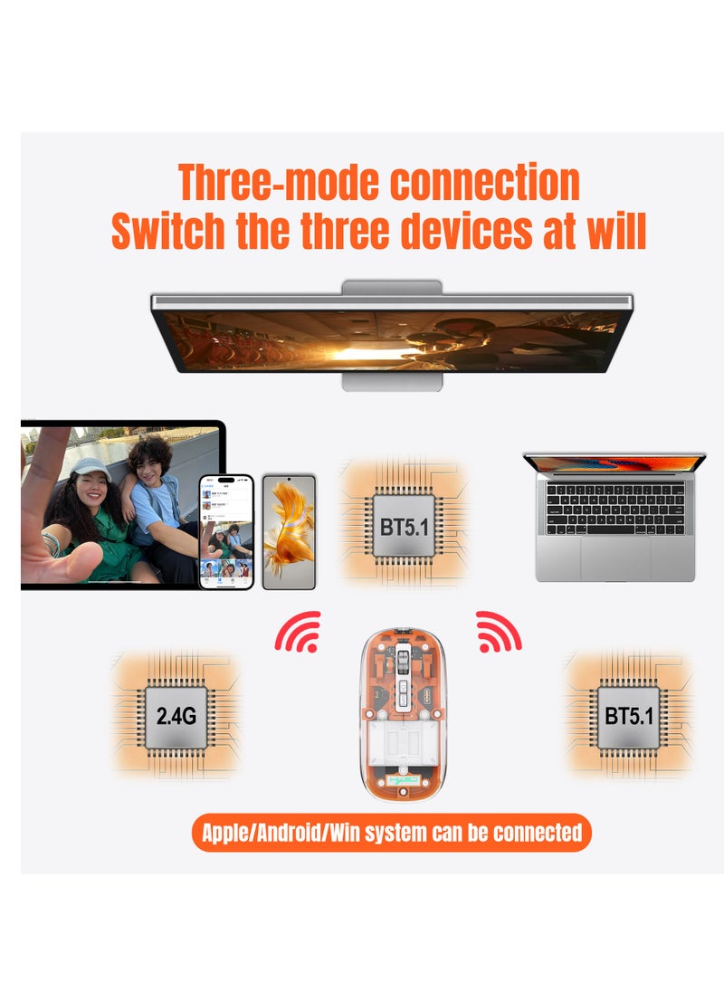 HXSJ - Three-mode Transparent Wireless Gaming Mouse, Wireless Mouse For Laptop, 2.4G Portable Wireless Mouse Bluetooth 5.1 Silent Magnetic Rechargeable Wireless Mouse With Power Display Computer Mouse Wireless Mouse Gaming Laptop Mouse for Notebook, PC, Office Home Work - Image 1