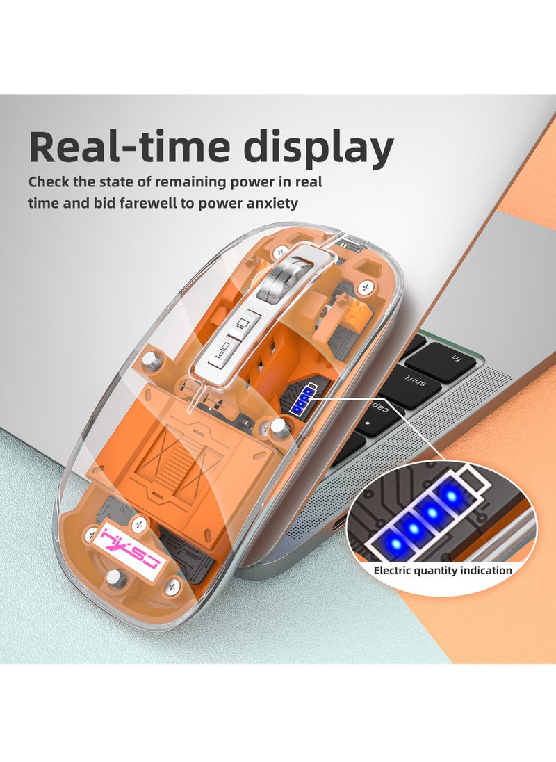 HXSJ - Three-mode Transparent Wireless Gaming Mouse, Wireless Mouse For Laptop, 2.4G Portable Wireless Mouse Bluetooth 5.1 Silent Magnetic Rechargeable Wireless Mouse With Power Display Computer Mouse Wireless Mouse Gaming Laptop Mouse for Notebook, PC, Office Home Work - Image 1