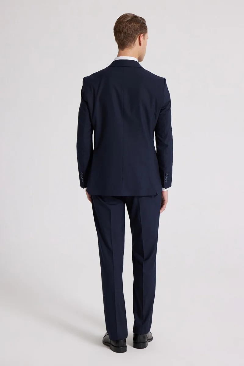 D'S DAMAT Slim Fit Navy Blue Plain Mono Collar Double Slit Lined Suit 4HF05ORT01577