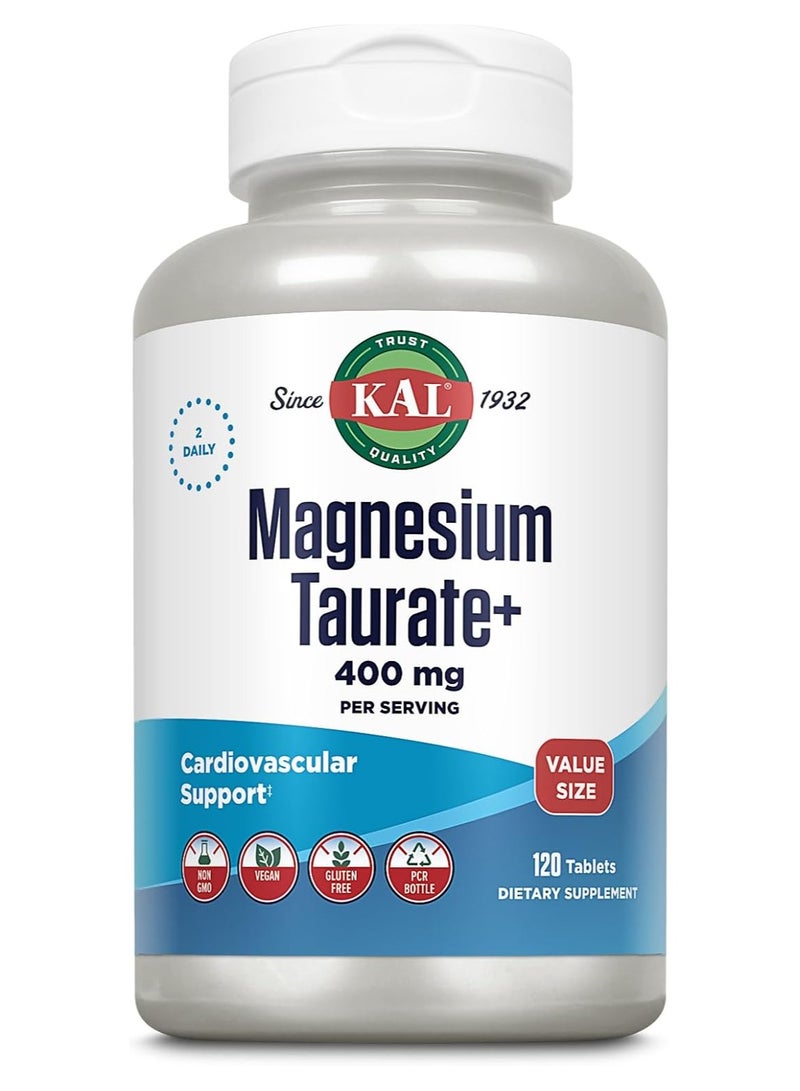 KAL Magnesium Taurate Plus 400mg with Coenzyme B6, Chelated | Nerve, Muscle & Heart Health Support (120 CT) - Image 1