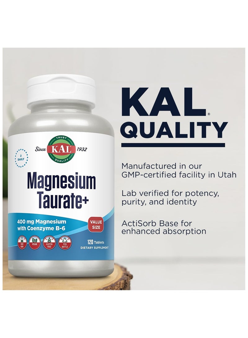 KAL Magnesium Taurate Plus 400mg with Coenzyme B6, Chelated | Nerve, Muscle & Heart Health Support (120 CT) - Image 3
