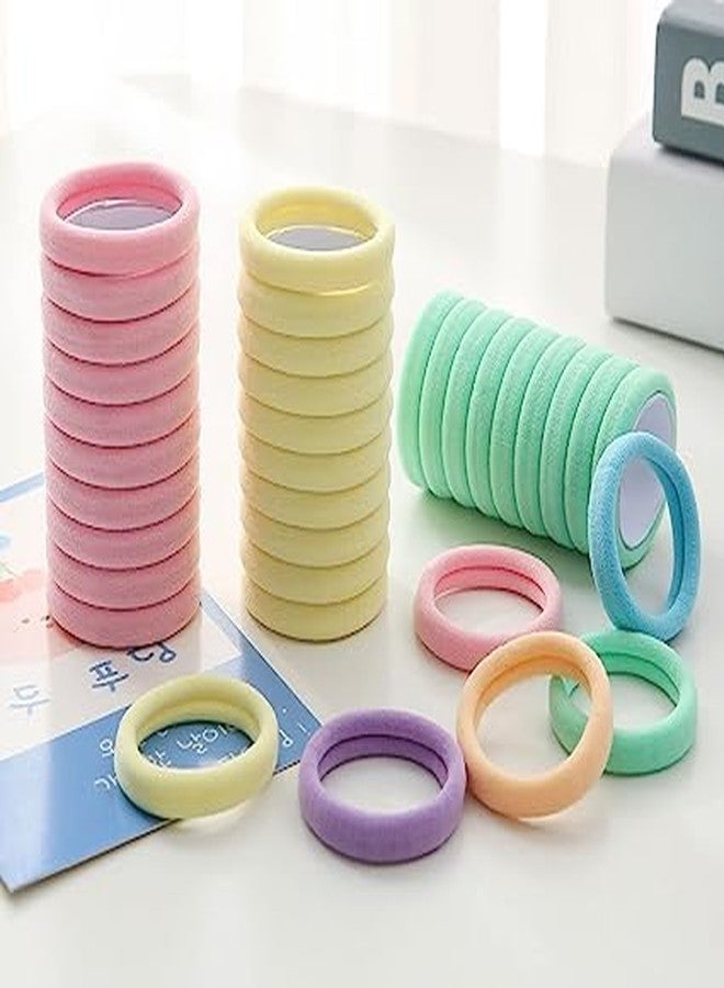 Mluffy Multicolor Hair Rubber Band Ponytail Holder Elasticity Bands | Thick Seamless Cotton Hair Ties Mini Soft Ponytail Holders for Girl's (Pack Of 100) - Image 5