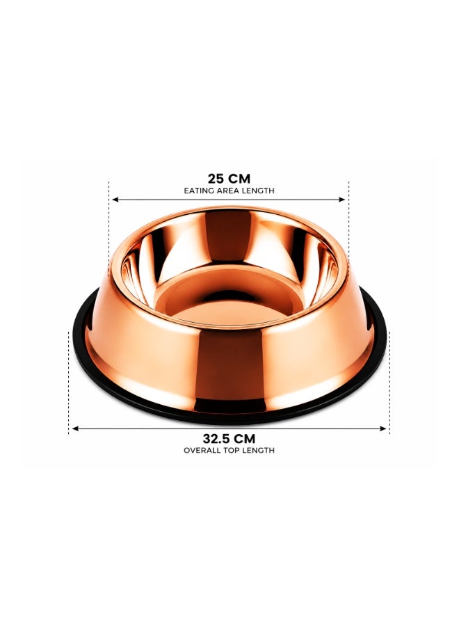 Non-Slip Stainless Steel Pet Bowl for Dogs and Cats - Durable Food and Water Feeding Dish with Rubber Base, Copper Color (25cm Inner, 32.5cm Base) - Image 2