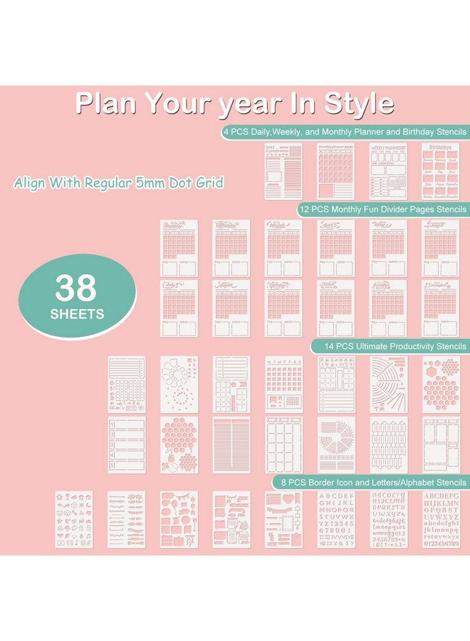 Whaline 38Pcs Bullet Journal Stencils Templates Set 5.1 X 7.9 Inch Bullet Journals Accessories Planner Stencils For Diy Crafts Home School Office A5 Journals Supplies - Image 2