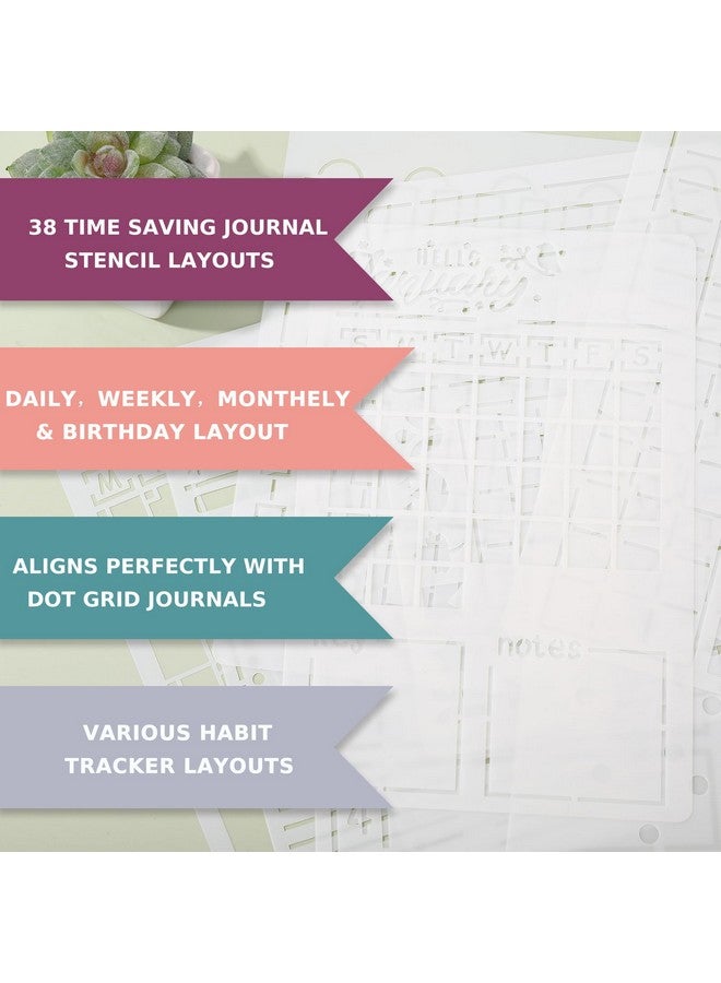 Whaline 38Pcs Bullet Journal Stencils Templates Set 5.1 X 7.9 Inch Bullet Journals Accessories Planner Stencils For Diy Crafts Home School Office A5 Journals Supplies - Image 4