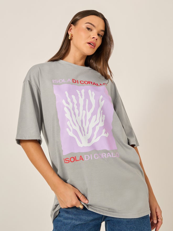 ستايلي تيشيرت فضفاض بأكمام قصيرة وطبعة جرافيك - Image 1