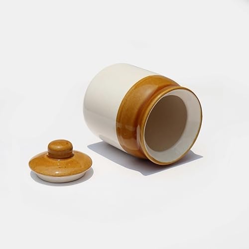 Pure Source India Ceramic Ivory & Brown Pickle Jar with Lid | Achar Barni | Containers for Pickles, Spices, Chutneys, and Sauces Storage (250ml- 1 PCS) - Image 5