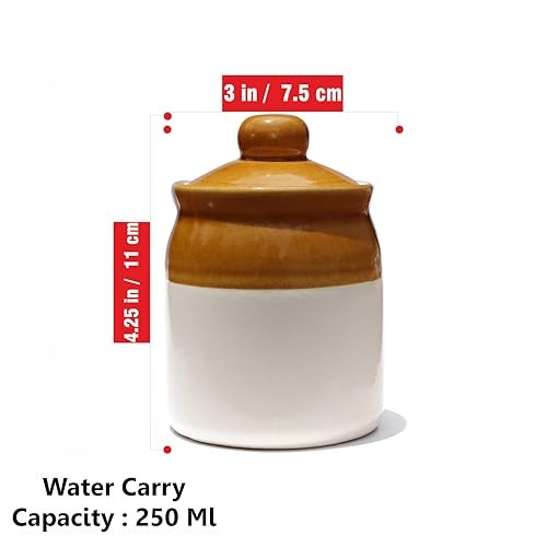 Pure Source India Ceramic Ivory & Brown Pickle Jar with Lid | Achar Barni | Containers for Pickles, Spices, Chutneys, and Sauces Storage (250ml- 1 PCS) - Image 3