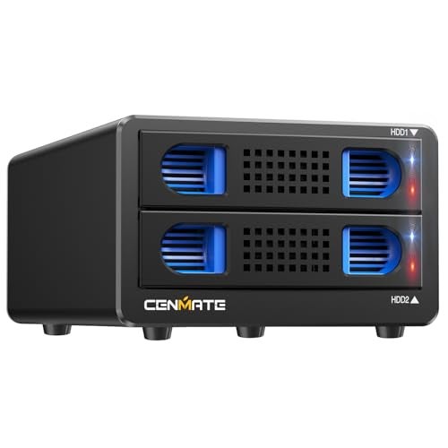 CENMATE Aluminum Dual Bay Hard Drive RAID Enclosure with Cooling Fan for 2.5“/3.5" SATA HDD/SSD with USB A/C 3.0, Tool-Free HDD Enclosure, 4 Modes(Support RAID 1/0/JBOD/NORMAL) - Image 1