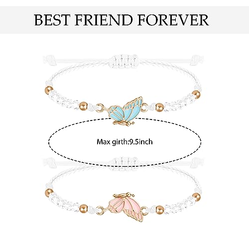 MJartoria BFF Bracelets for 2-Butterfly Matching Bracelets Adjustable Strand Best Friends Bracelet Handmade Charm Friendship Bracelets Jewelry Gifts for Women Couples (White-Gold) - Image 5