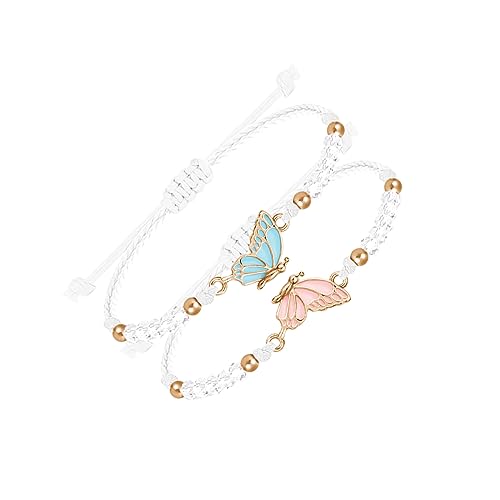 MJartoria BFF Bracelets for 2-Butterfly Matching Bracelets Adjustable Strand Best Friends Bracelet Handmade Charm Friendship Bracelets Jewelry Gifts for Women Couples (White-Gold) - Image 1
