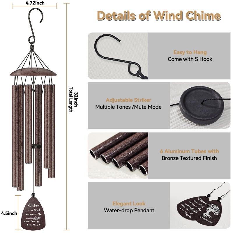 TOPBRY Memorial Wind Chimes for Outside, Sympathy Gift for Loss of Loved One Prime Mom Dad, Ideal for Bereavement & Funeral & Remembranceï¼ŒGarden Patio Outdoor Use - Image 3