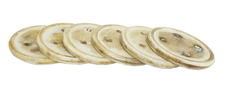 Purpledip Wooden Coaster Set 'Buttons': Distress Finish Decorative Set of 6 Hot Pad Mat (12133) - Image 3