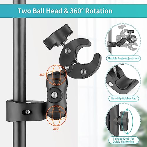 JEBUTU Double Clamp Mount Umbrella Chair Clamp with 360° Magic Arm, Umbrella Holder Clip for Chair Wheelchair Stroller Light Stand, Photography Reflector, Motorcycle, Live Scope Pole, Photo Boom Stand - Image 3
