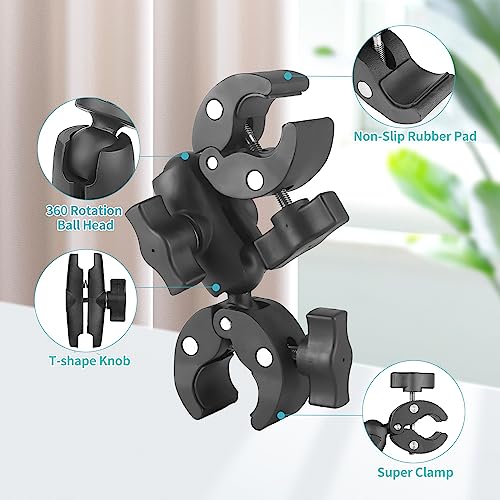 JEBUTU Double Clamp Mount Umbrella Chair Clamp with 360° Magic Arm, Umbrella Holder Clip for Chair Wheelchair Stroller Light Stand, Photography Reflector, Motorcycle, Live Scope Pole, Photo Boom Stand - Image 5