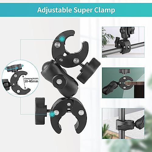 JEBUTU Double Clamp Mount Umbrella Chair Clamp with 360° Magic Arm, Umbrella Holder Clip for Chair Wheelchair Stroller Light Stand, Photography Reflector, Motorcycle, Live Scope Pole, Photo Boom Stand - Image 4