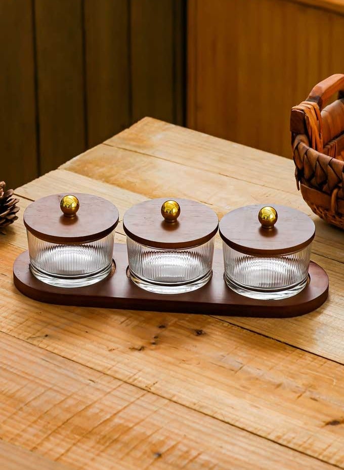 Arabic vertical pattern three heroes set: 3×200ml moisture-proof glass jar + natural wood lid tray | coffee beans lock freshness/candy anti-sticking/living room light luxury storage, Ramadan kitchen artifact one-click upgrade home aesthetics  - Image 2