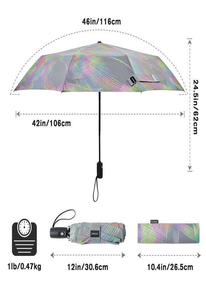 جي4فري مظلة سفر عاكسة للضوء من G4Free مقاس 46 بوصة، مقاومة للمطر والرياح، قابلة للطي والفتح والإغلاق التلقائي، إطار قوي من الألياف الزجاجية للرجال والنساء (خطوط ملونة). - Image 3