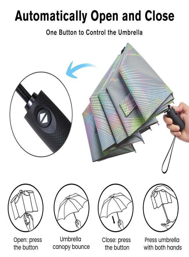 جي4فري مظلة سفر عاكسة للضوء من G4Free مقاس 46 بوصة، مقاومة للمطر والرياح، قابلة للطي والفتح والإغلاق التلقائي، إطار قوي من الألياف الزجاجية للرجال والنساء (خطوط ملونة). - Image 5