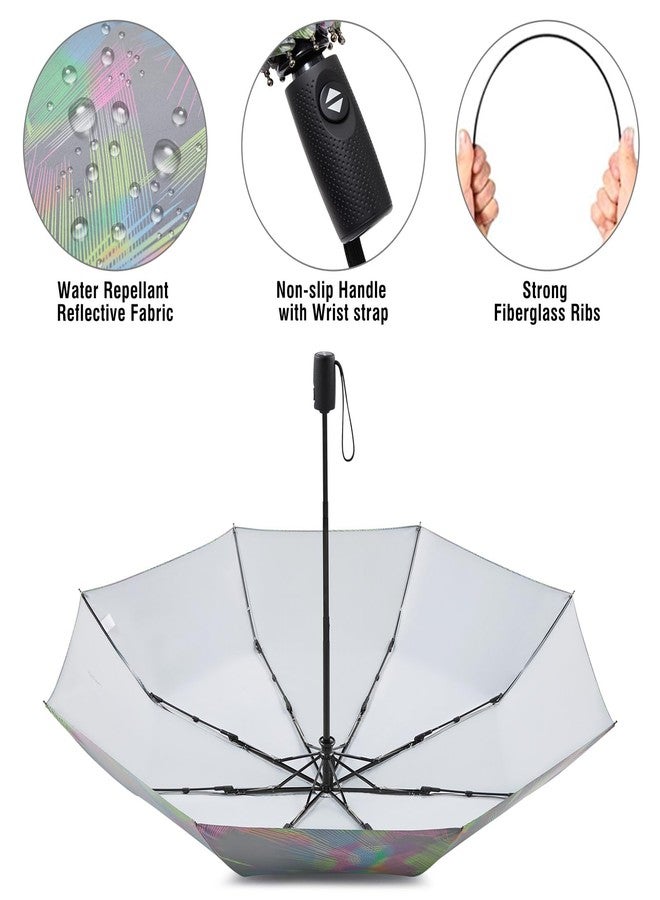 جي4فري مظلة سفر عاكسة للضوء من G4Free مقاس 46 بوصة، مقاومة للمطر والرياح، قابلة للطي والفتح والإغلاق التلقائي، إطار قوي من الألياف الزجاجية للرجال والنساء (خطوط ملونة). - Image 4