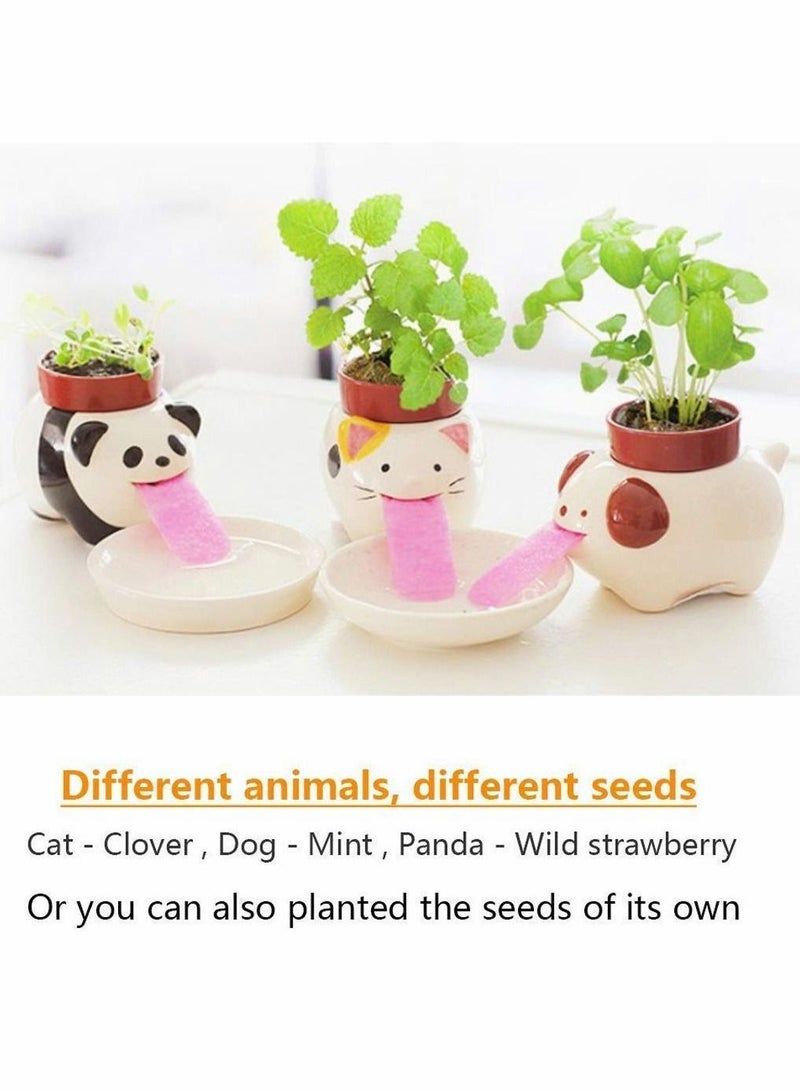 SYOSI Self Watering Planter Watering Animal Planter Drinking Animal Tongue Cute Style Ceramic Mini Backpack Plant Pot 4 pcs - Image 2