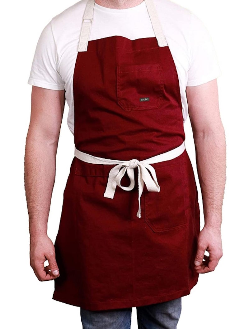Caldo Daily Cotton Kitchen Apron for Cooking Mens and Womens Chef Apron Burgundy
