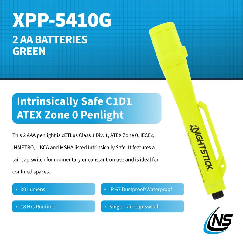 Nightstick XPP-5410G Intrinsically Safe Permissible Penlight, 147mm, Green - Image 2