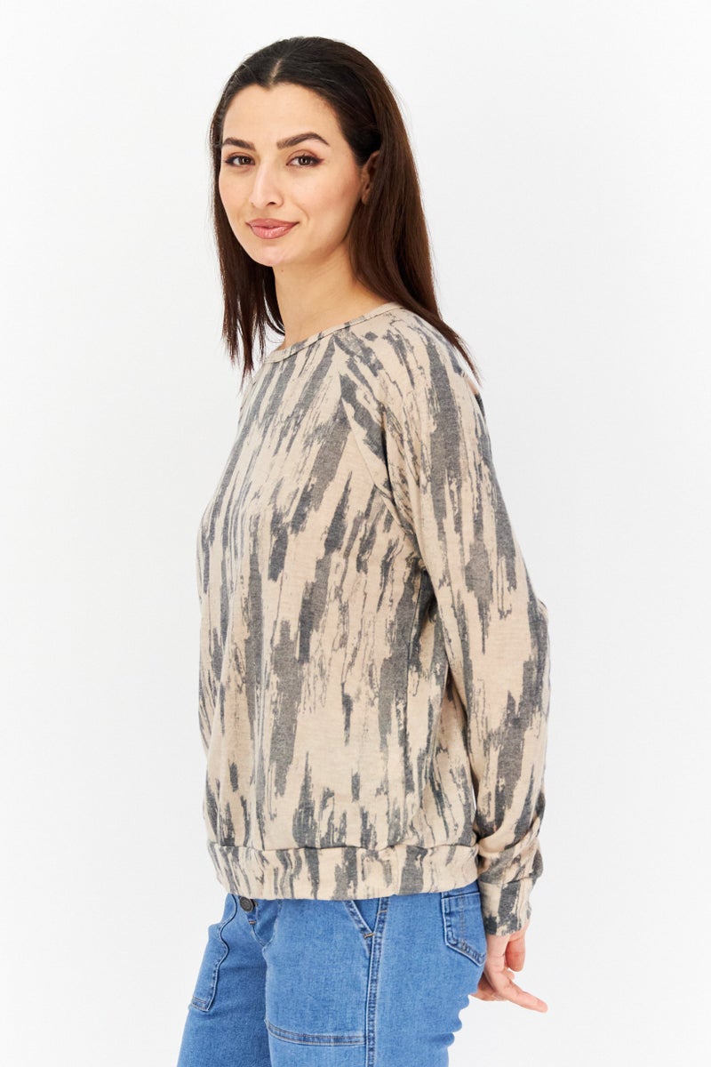 Endless Blu Women Crew Neck Long Sleeves Allover Print Top, Multicolor - Image 2