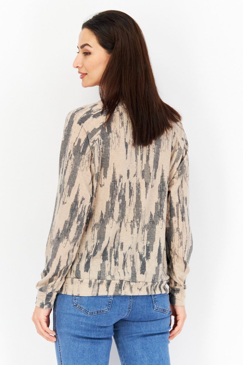 Endless Blu Women Crew Neck Long Sleeves Allover Print Top, Multicolor - Image 3