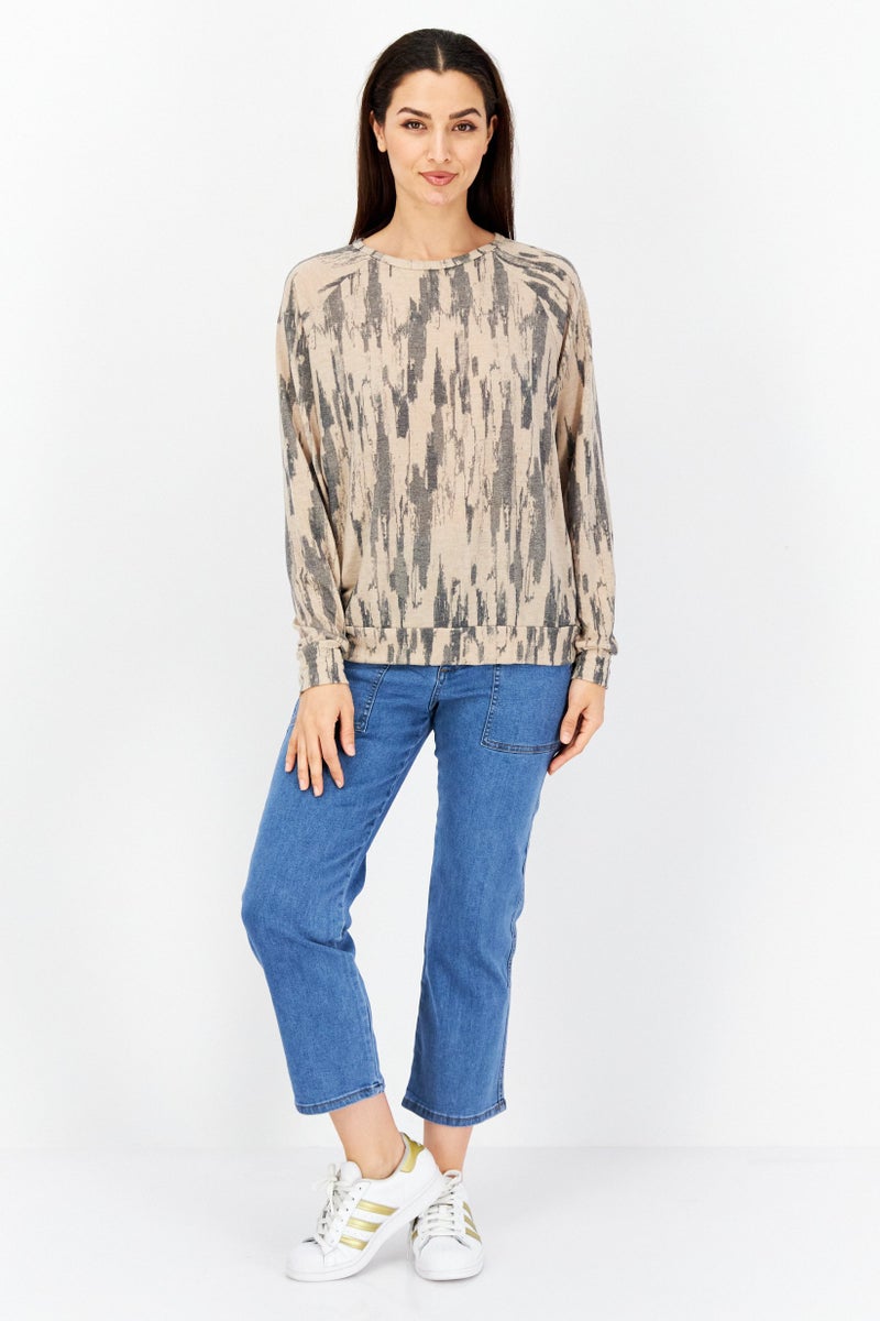 Endless Blu Women Crew Neck Long Sleeves Allover Print Top, Multicolor - Image 4