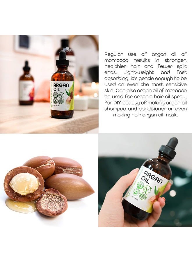 Premium Nature Argan Oil for Hair Virgin 100% Pure Cold Pressed Argon Oil Hair Serum For Hair Stimulate Growth for Dry and Damaged Hair Argan Oil for Skin Body Moisturizer Nails Protector 4 oz - Image 4