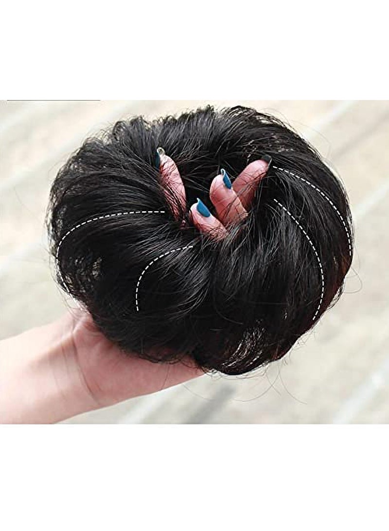 إستيل كعكة شعر فوضوية مع شريط مطاطي مرن وصلات شعر على شكل ذيل حصان أوبدو شينيون دونات على شكل ذيل حصان، شعر صناعي أشعث للنساء (اللون رقم 6) - Image 5