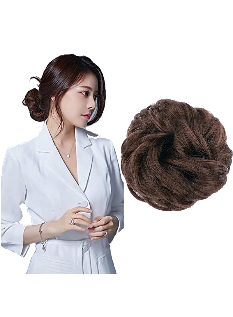 إستيل كعكة شعر فوضوية مع شريط مطاطي مرن وصلات شعر على شكل ذيل حصان أوبدو شينيون دونات على شكل ذيل حصان، شعر صناعي أشعث للنساء (اللون رقم 6) - Image 2