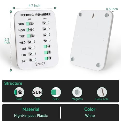 YAUYIK Dog Feeding Reminder, Magnetic Reminder Sticker, AM/PM Daily Indication Chart Feed Your Pets, Fridge Magnets and Double Sided Tape, Helps You to Track Pet Feeding & Medication (White) - Image 4