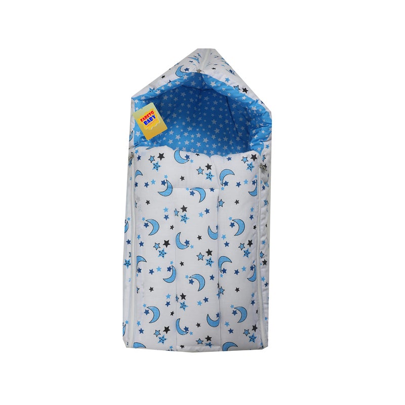 Infantbond Baby 3 in 1 Carry Bag Cum Sleeping Bag Cum Mattress(0-8 Months) (Blue Moon & Star, Cotton, Lightweight) - Image 5