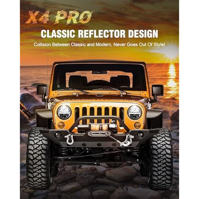 UNI-SHINE 7 Inch Led Headlight Round 6024 Led Headlight Reflector 7 Headlight With Amber Turn Signal White Drl Dot Approved HiLo Beam Compatible With Jeep Wrangler Jk Tj Cj WhiteAmber Eye - Image 2