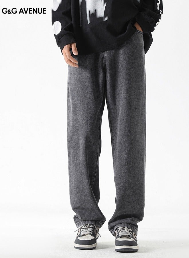 G&G AVENUE Straight Hip Hop Jeans Men's Black Wide Leg High Waist Jeans Men's Loose Jeans Casual Wide Legs Jeans Men's Street Skateboarding Jeans - Image 1