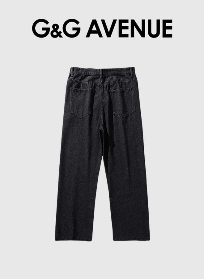 G&G AVENUE Straight Hip Hop Jeans Men's Black Wide Leg High Waist Jeans Men's Loose Jeans Casual Wide Legs Jeans Men's Street Skateboarding Jeans - Image 3