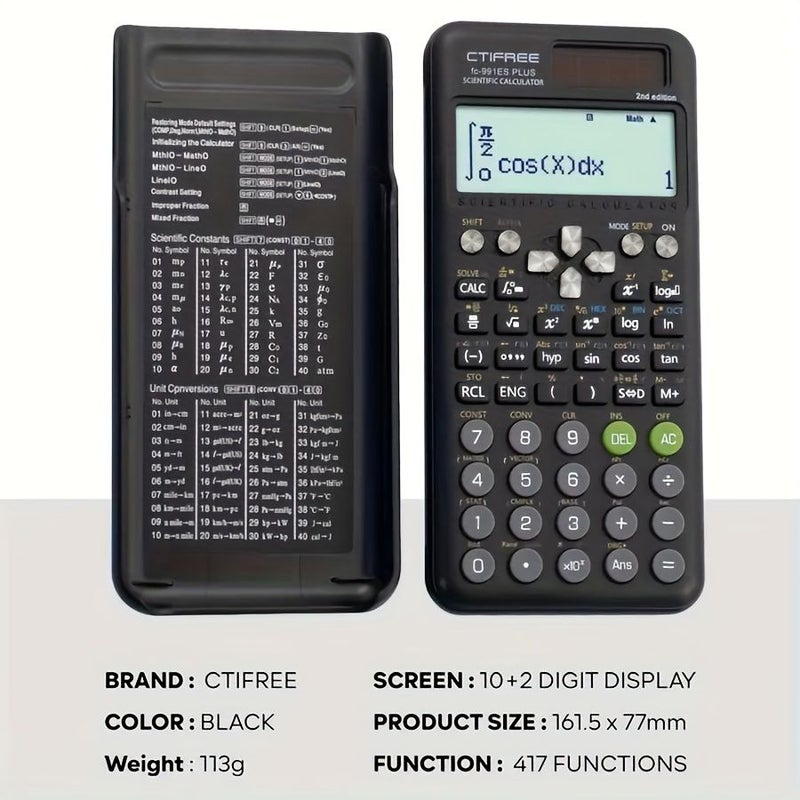 Large Screen Scientific Function Calculator 417 Functions Black For Student Exams Middle School College Business Office Teachers - Image 3